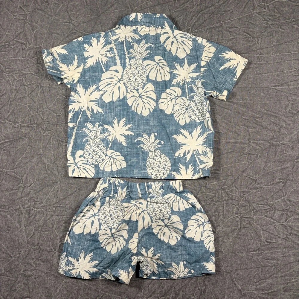 Hawaii Station Kids Blue Pineapple Aloha Shirt and Shorts Set Size 1-2 Hawaii